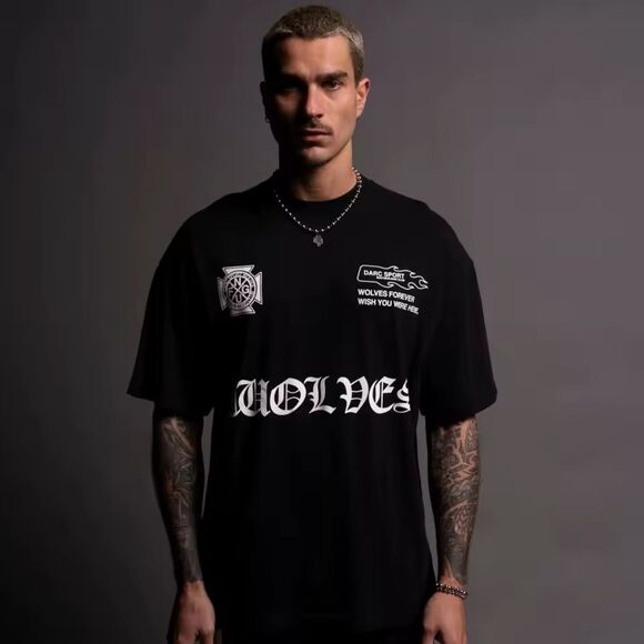 Darc Sport “FORGED” Black Raglan Wolf Graphic Tee L NWT Streetwear Premium Fit - Picture 1 of 10